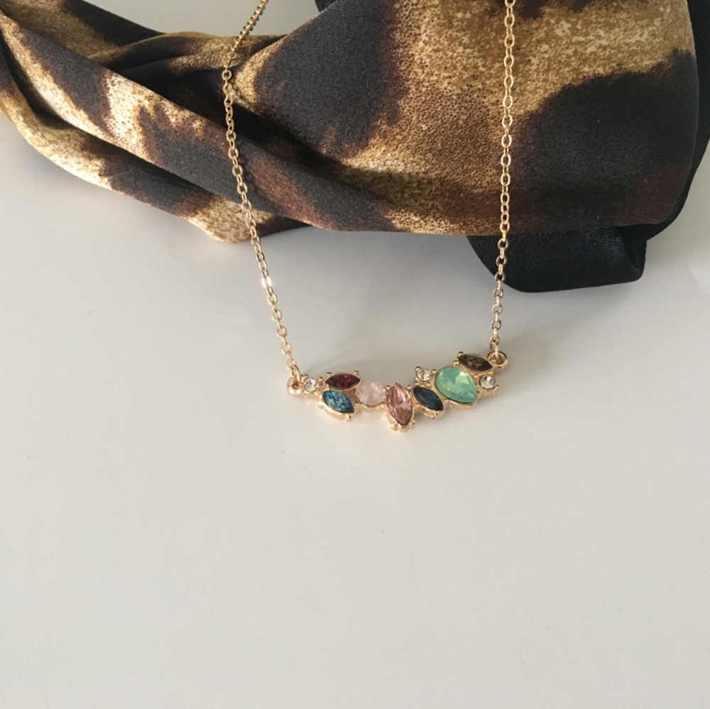 Blingbling gold color plating colorful stone neckl